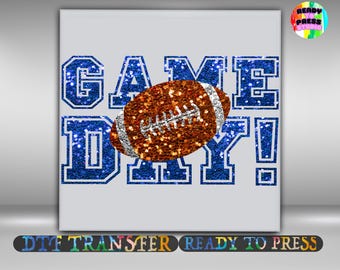 Game Day Football Glitter DTF Transfer, Sparkly Football Design Iron On Ready To Press, Team Spirit Shirt Heat Transfer, 2-15 inch
