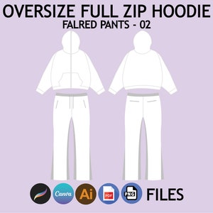Oversize Streetwear FullZipup Hoodie Flared Pants Fashion Wear Digital Clothing Procreate Mock up Digital Illustrator PNG Mock up File