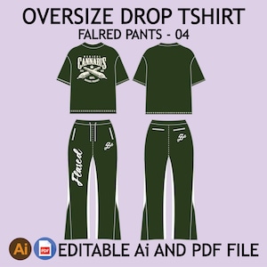 May include: A green oversized t-shirt with a cannabis leaf graphic and the text "MEDICAL CANNABIS" printed on the front. The t-shirt is paired with green flared pants with white accents and the word "Flared" printed on the side.