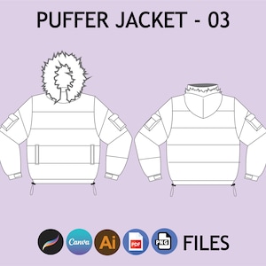 Mockup pufferjack Modekleding Digitale kleding Procreate Mockup Digitale illustrator Mockup PNG-bestand