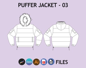 Mockup pufferjack Modekleding Digitale kleding Procreate Mockup Digitale illustrator Mockup PNG-bestand