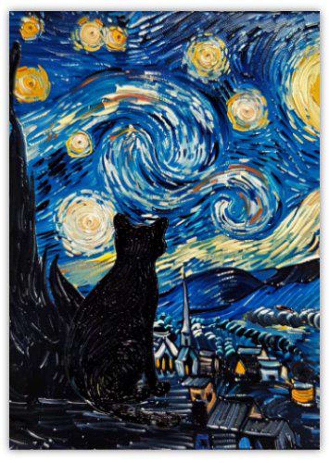 Vincent Van Gogh Starry Night With Black Cat A4 Art Print - Perfect for ...