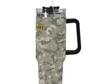 Personalized Military Camo 40oz Stainless Steel Tumbler with Handle & Straw