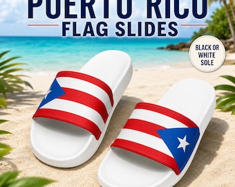 Puerto Rico Flag Slides for Men, Boricua Sandals, Puerto Rican Pool Beach Slippers, Non-Slip Shower Shoes, Island Pride Gift