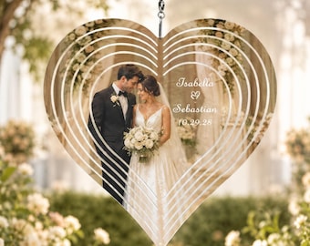 Wedding Personalized Photo Wind Spinner, Heart Garden Decor, Anniversary Gift