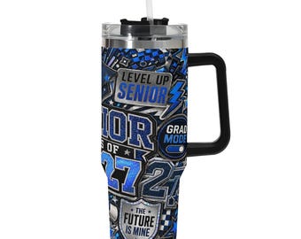 Senior 2027 Tumbler, 40 oz Graduation Cup With Handle and Straw, Class of 2027 Gift, Gamer Senior Travel Mug