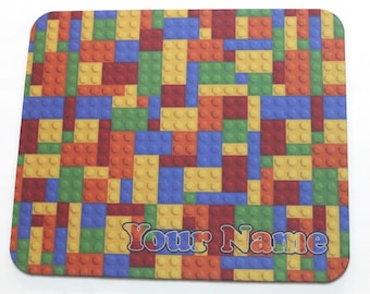 Personalized Building Block Mouse Pad, Custom Name Desk Mat | Kids Gift | Colorful Block Design | Office or Home Desk | 9.25 x 7.75 Mousepad