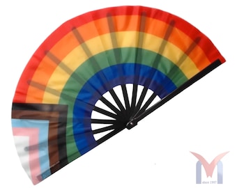 Progress Pride Flag Hand Fan – Rainbow Folding Clack Fan, LGBTQ Pride Festival Fan, Pride Parade Accessories, Rave Festival Fan Gift