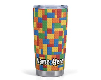 Personalized Building Blocks Tumbler | Custom Name 20oz Stainless Steel Travel Mug | Kids Gift | Free Shipping USA