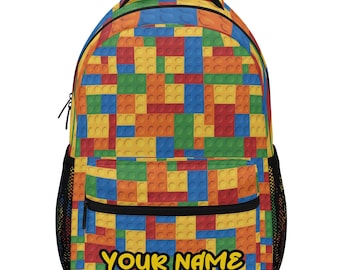 Personalized Building Blocks Backpack - Custom Name Kids School Bag