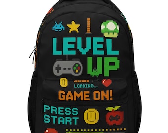 Personalized Boys Gamer Backpack | Retro Video Game Design, Custom Name Bag