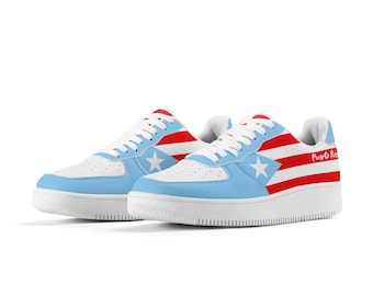 Puerto Rico Light Blue Flag Low Top Sneakers | Custom All-Over Print Leather Shoes