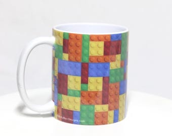 Personalized Building Block Mug | Custom Name Coffee Mug | Full Wrap Ceramic Mug | Gift for Kids, Teachers & LEGO Fans