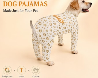 Personalized Dog Pajamas, Custom Name, Four-Leg Pet Onesie, 100% Polyester