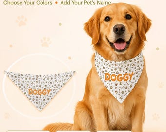 Personalized Dog Bandana, Custom Pet Name Scarf, Paw Print Accessory