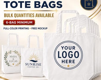 Custom Logo Tote Bags Bulk, Personalized Polyester Canvas Totes, Business Event Bags, Company Gifts, Wedding Welcome Bags