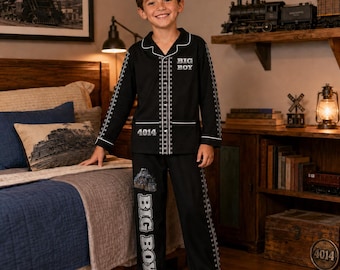 Big Boy 4014 Train Kids Pajama Set, Long Sleeve Railroad Sleepwear, Steam Locomotive Christmas Gift for Kids