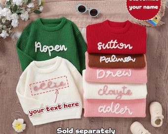 Personalized Baby Name Sweater, Hand Embroidered Knit Jumper, Custom Newborn Gift, Baby Shower Gift, Toddler Pullover