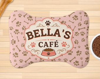 Personalized Pet Feeding Mat, Custom Dog Name Café Placemat, Non-Slip Pet Rug