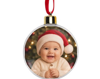 Baby's First Christmas Ornament 2026, Personalized Baby Photo Ornament, Custom Name Clear Christmas Ball, Newborn Keepsake Gift