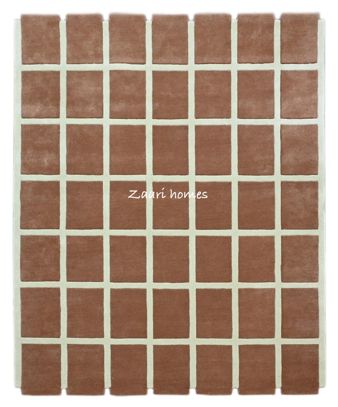 Rust And Ivory Check Rug Modern Rust Grid Handtufted Wool Rug Ivory Checkered Carpet - Etsy