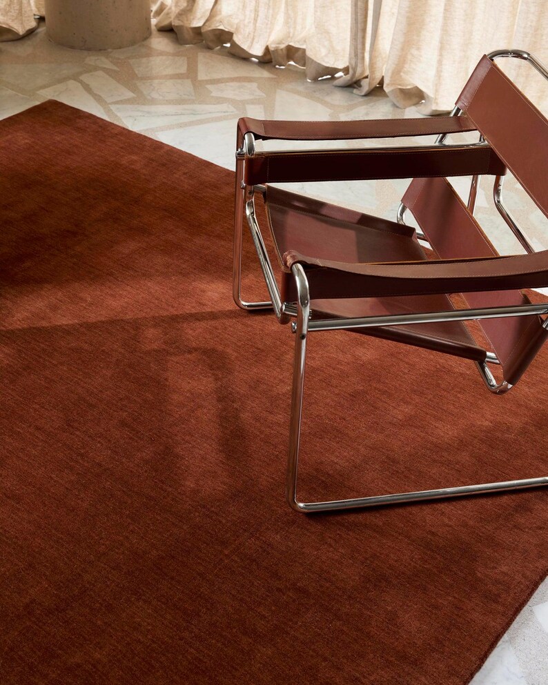Rust Textured Area Rug Ranch Style Rust Terracotta Wool Rug – Handwoven New Zealand Wool Area Rug, Solid ...