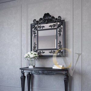 Square Wall Mirror – Baroque Art Deco Style, Decorative MDF Frame