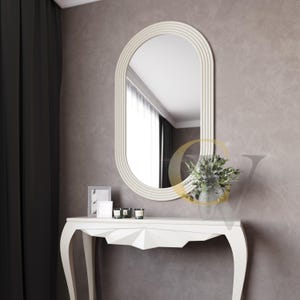 Modern oval mirror in white color - large decorative wooden mirror for bedroom, bathroom and stylish interior design!