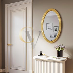 Oval wall mirror in gold frame - large decorative wooden mirror for bedroom, bathroom and stylish interior of your home!