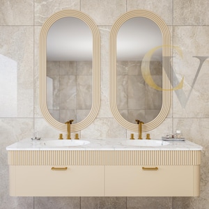 Minimalistic oval mirror in beige color - large decorative wooden mirror for bedroom, bathroom and stylish interior design!