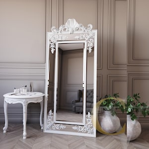 Espejo de pared rectangular grande – Estilo barroco ornamentado, espejo decorativo