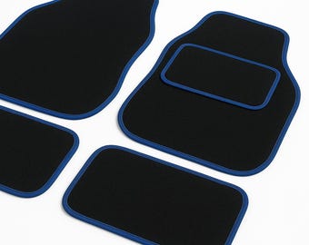 Blue Trim Universal Car Floor Mats, 4-Piece Carpet Set