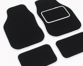 Car Floor Mats: Universal Fit, Non-Slip, White Trim, 4-Piece Set