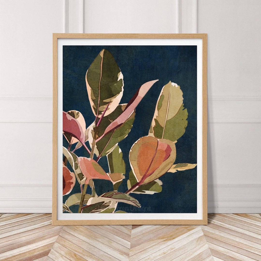 Neutral Botanical Art Print: Navy Blue Abstract Floral Giclee - Etsy