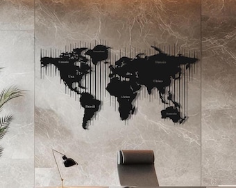 Metal World Map, Office Wall Decor, Gift for Businessman, World Map Metal Wall Decor, Large World Map Decor, Gift For Traveller, Metal Art