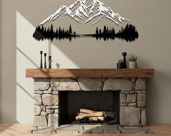 Mountain Metal Wall Art, Forest Silhouette Wall Decor, Minimalisr Nature Wall Art, Farmhouse Wall Decor, Living Room Wall Art, Forest Art