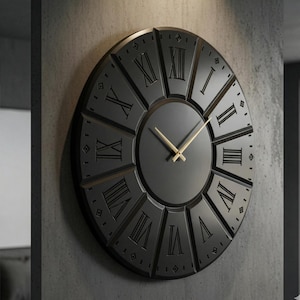 Large Wooden Wall Clock with Roman Numerals, Modern Wood Wall Clock, Silent Minimalist Wall Decor, Luxury Home Decor, Premium Wall Clock