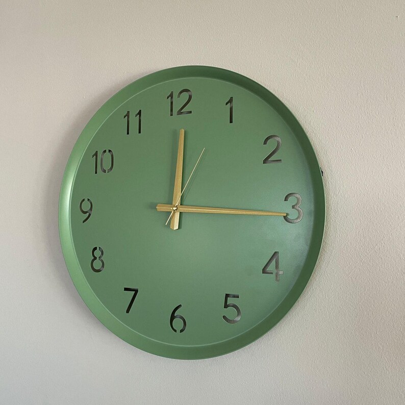 metal wall clock, modern wall clock, minimal wall clock, round wall clock, silent wall clock, kitchen wall clock, living room wall decor, office wall clock, housewarming gift, gift for her, modern home decor, sage green clock, unique wall clock, office decor, large wall clock, minimalist wall clock, modern home gift, bedroom wall clock, kitchen wall clock, gift for him, gift for her
