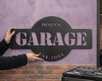Personalized Metal Garage Sign, Custom Man Cave Decor, Large Metal Wall Art, Oversized Metal Art, Custom Metal Shop Sign, Custom Name Decor