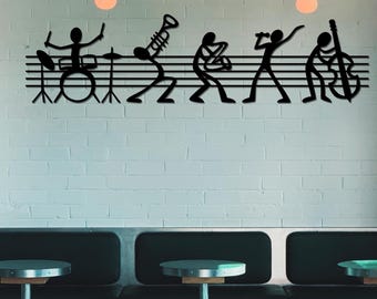 Jazz Band Metal Wall Art, Musician Silhouette Metal Wall Decor, Modern Metal Art For Bar&Cafe, Gift For Music Lover, Metal Wall Decor