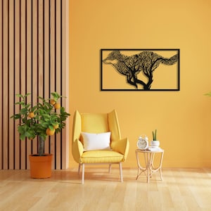 Decorazione murale a forma di lupo, cartello raffigurante un lupo sull'albero, scultura murale a forma di lupo, sagoma di un ramo d'albero, decorazione murale a forma di animale, regalo per gli amanti della fauna selvatica, arredamento in stile rustico, arte in metallo