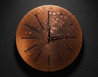 Handmade Patina Copper Wall Clock, Modern Industrial Decor, Copper Wall Art, Patina Copper Clock, Rustic Copper Clock, Gift for Dad