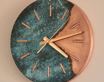 Handmade Copper Patina Wall Clock, Rustic Home Decor, Industrial Wall Clock, Turquoise Copper Wall Clock, Handmade Clock, Unique Gift Idea