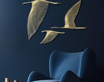 3 Set of Bird Metal Wall Decor, Flying Birds Metal Wall Art, Flying Bird Silhouette, Living Room Decor, Modern Home Decor, Elegant Wall Art
