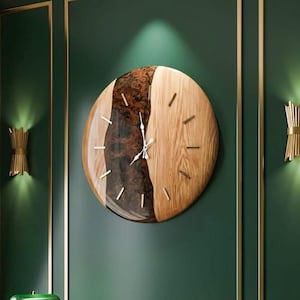 Eiken wandklok, grote houten wandklok, rustiek huisdecor, natuurlijke houten wandklok, stille grote wandklok, muurdecoratie woonkamer