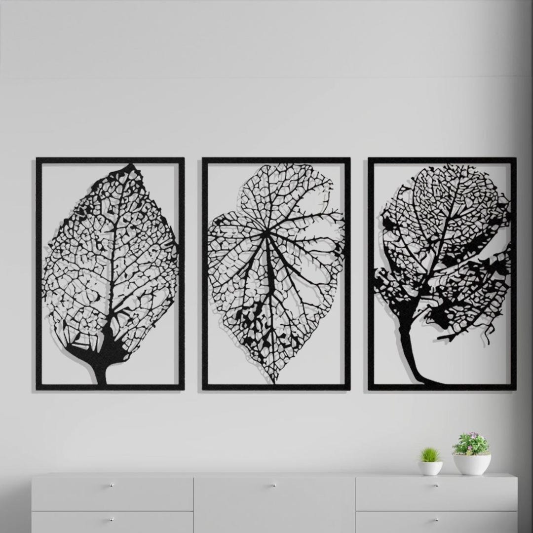 Metal Leaf Wall Art Set of 3, Modern Botanical Sculpture, Nature ...