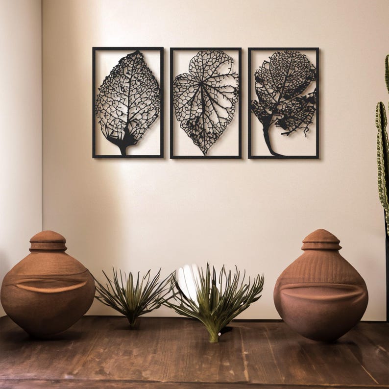 Metal Leaf Wall Art Set, Modern Botanical Sculpture, Metal Wall Decor ...