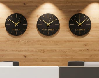 Custom Metal City Name Wall Clock, Personalized City Clock, Custom Time Zone Clock Set, Modern Office Wall Art, Personalized Gift, Metal Art