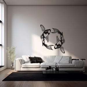 Feng Shui Wall Art, Zen Koi Metal Wall Art, Mother&#39;s Day Gifts, Japanese Zen Decor, Fish Wall Decor, Housewarming Gift, Outdoor Wall Decor