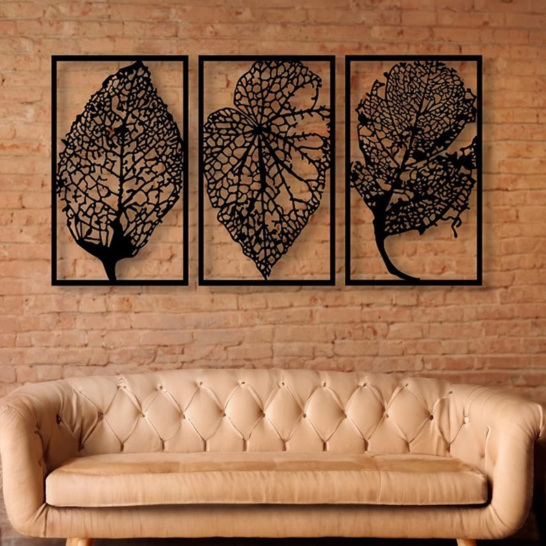Metal Leaf Wall Art Set, Modern Botanical Sculpture, Metal Wall Decor ...